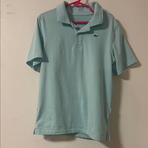 Vineyard Vines Performance Boys size 7 light blue Striped Polo, EUC